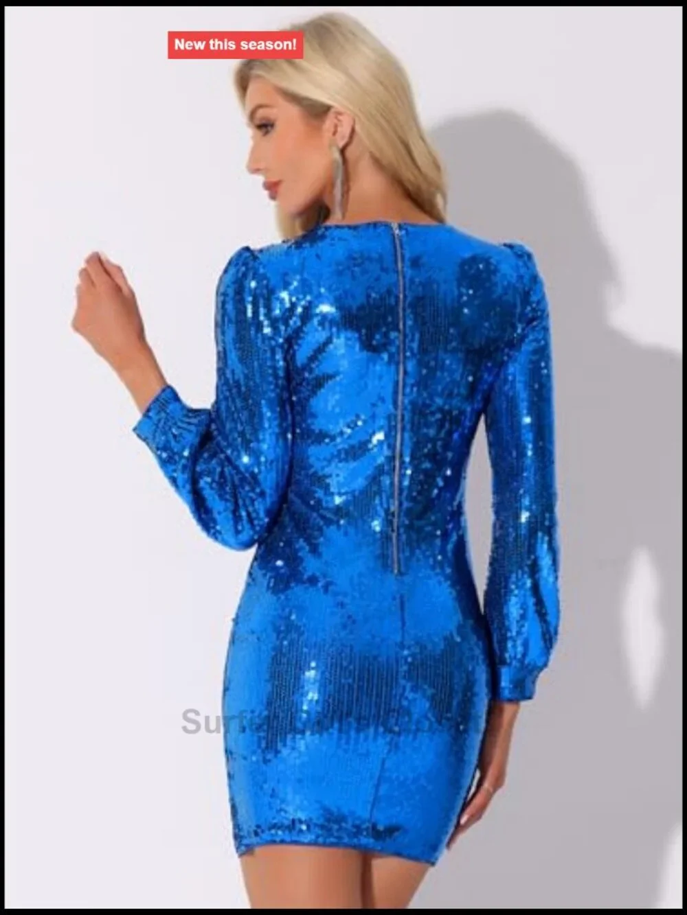 Sequin Bodycon Mini Dress Long Sleeve Party Glitter Cocktail Disco